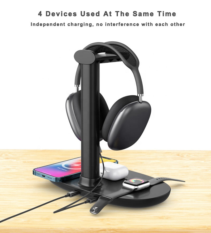Headphone Stand Headset Holder 4 in 1 Wireless Charger | Shopna Online Store .