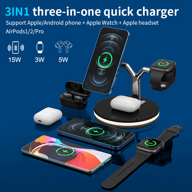 3 in 1 Magnetic Wireless Charger 25W Qi Fast Charging Station | Shopna Online Store .