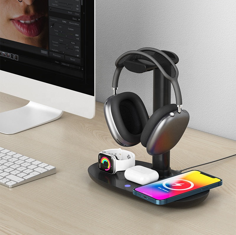 Headphone Stand Headset Holder 4 in 1 Wireless Charger | Shopna Online Store .
