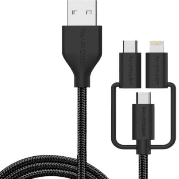 RAVPower 3-in-1 Cable, Nylon Yarn Braided 3ft 0.9M | Shopna Online Store .